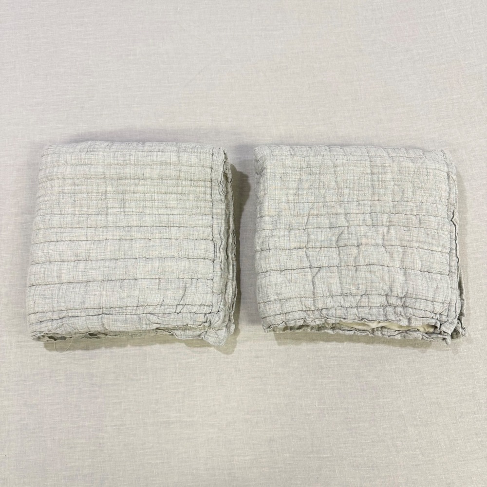 West Elm Linen Quilted Pillow Shams Set of 2 Light Grey White Euro